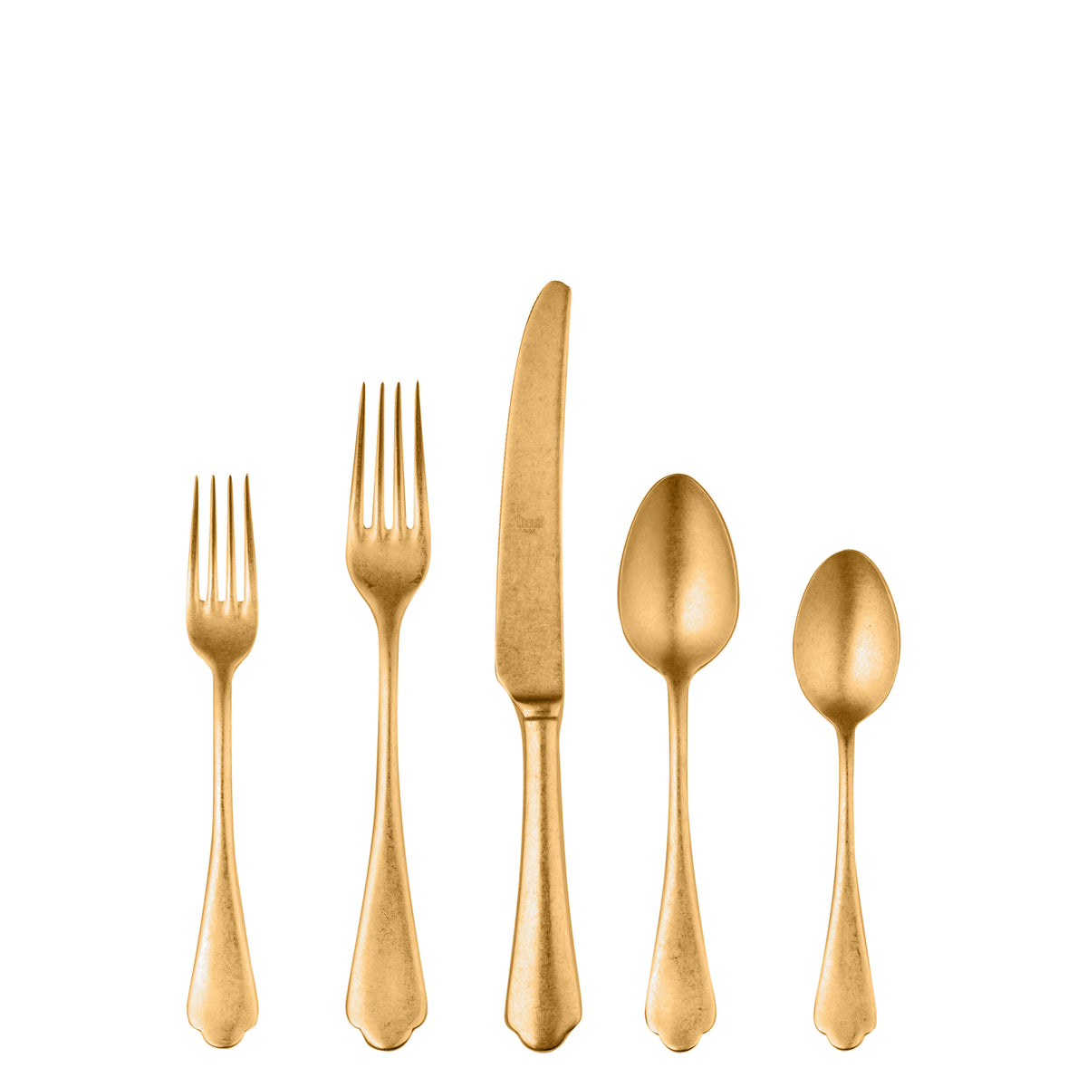 Mepra Dolce Vita Gold Flatware Set 5-Piece 18/10 Stainless Steel Pewter Oro Finish 106422005PO