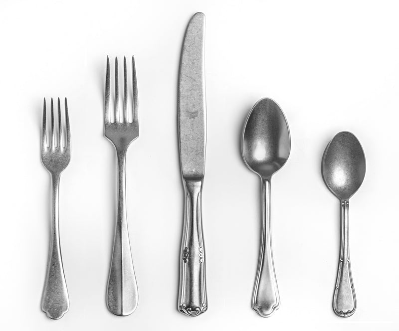 Mepra Vintage Flatware Set 5-Piece 18/10 Stainless Steel Pewter Finish 100022005