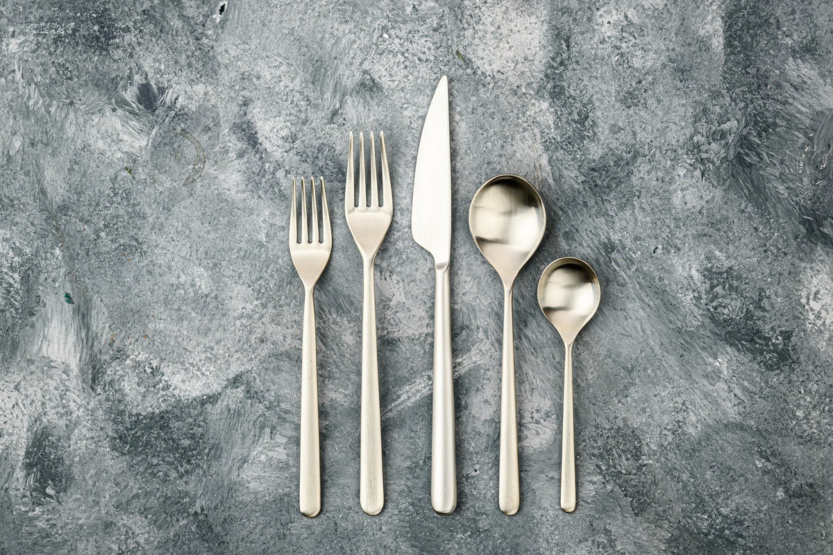 Mepra Linea Modern Ice Champagne Flatware Set 5-Piece 18/10 Stainless Steel 104822005IC