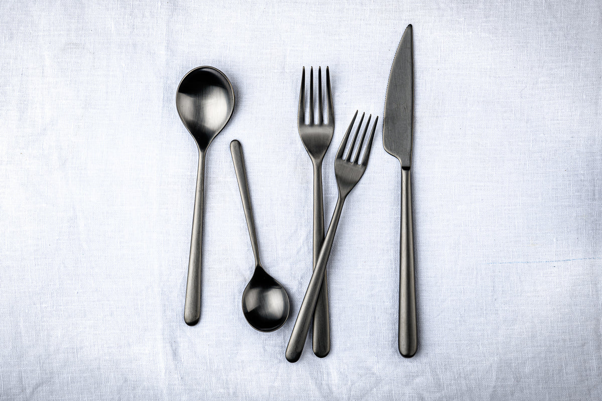 Mepra Linea Ice Gold Black Flatware Set 5-Piece 18/10 Stainless Steel 104822005ION