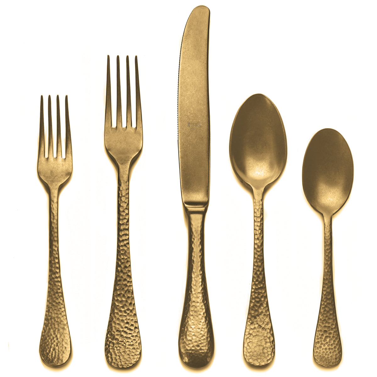 Mepra Epoque Gold Luxury Flatware Set 5-Piece 18/10 Stainless Steel Pewter Oro Finish 106822005PO