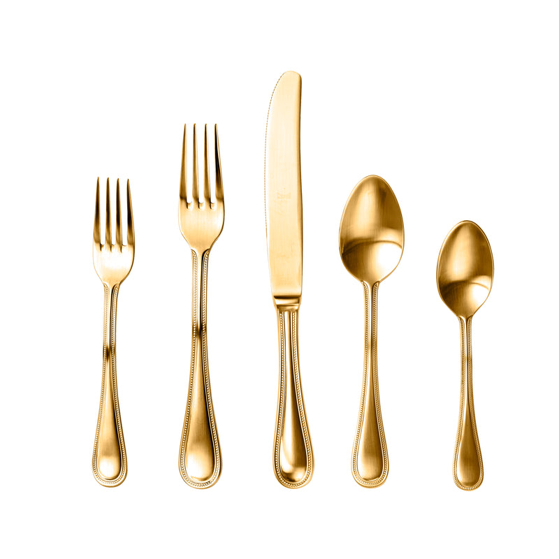 Mepra Perla Ice Oro Gold Flatware Set 5-Piece 18/10 Stainless Steel 107622005OI