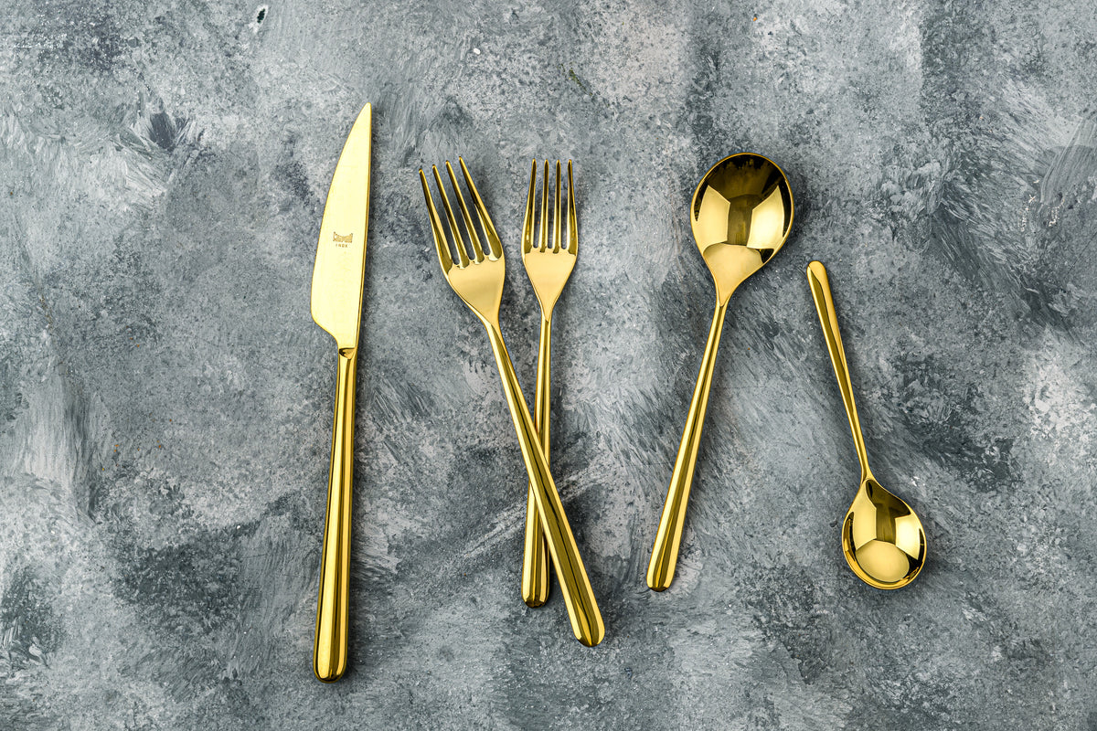 Mepra Linea Oro Gold Modern Flatware Set 5-Piece 18/10 Stainless Steel 108922005