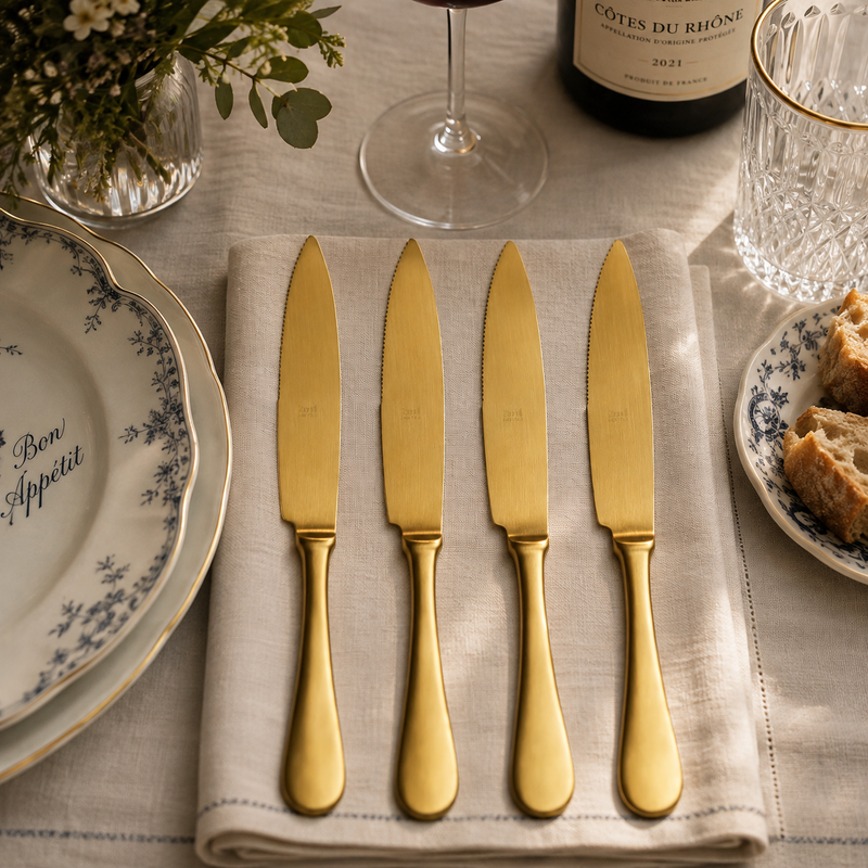 Mepra American Ice Oro (Gold) Steak Knife Set 4-Piece 18/10 Stainless Steel 1810002244OI
