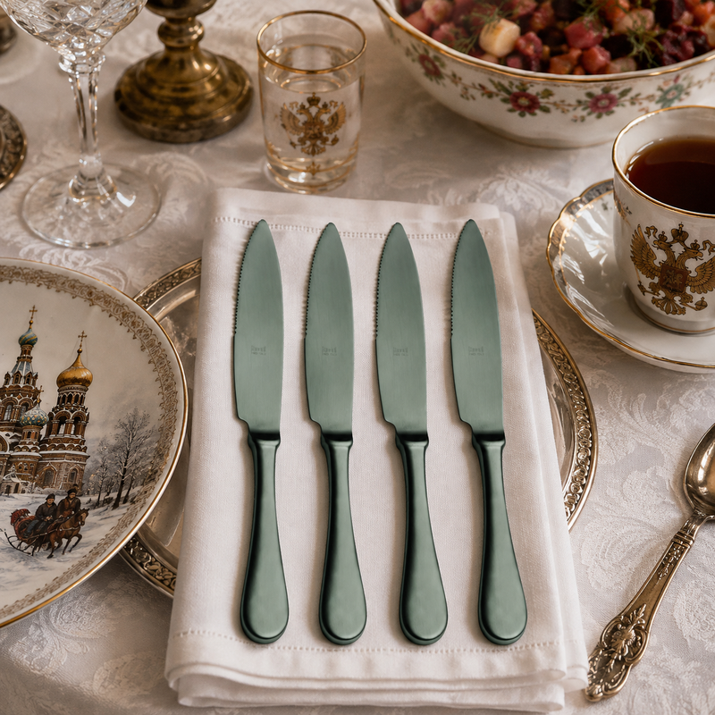 Mepra American Ice Oro Nero Steak Knife Set 4-Piece 18/10 Stainless Steel 10002244ION