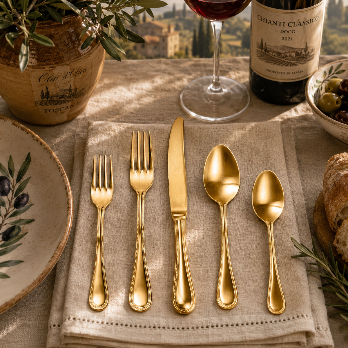 Mepra Perla Ice Oro Gold Flatware Set 5-Piece 18/10 Stainless Steel 107622005OI